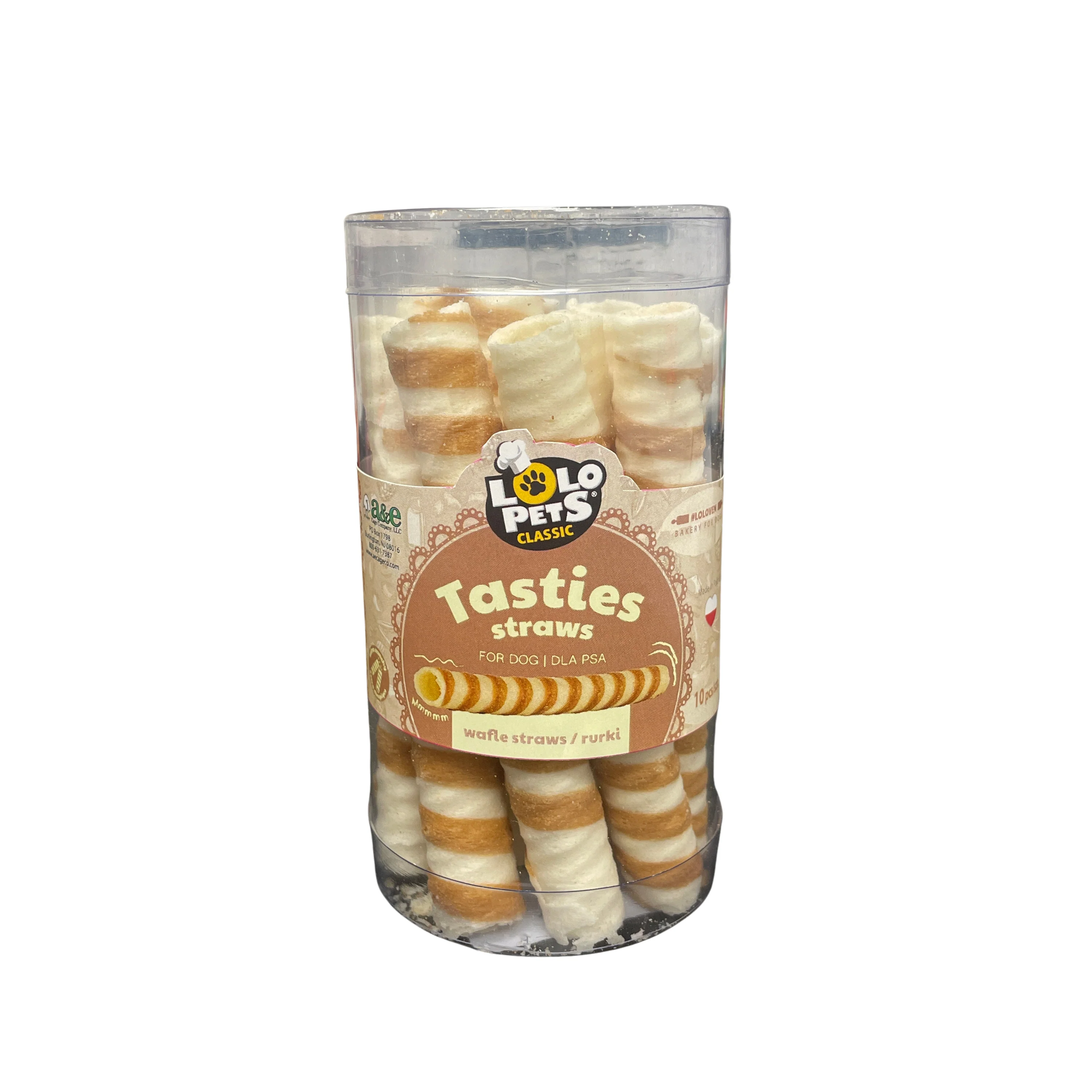 A & E Cages LoLo Pets Classic Tasties Straws Dog Treat Waffle 10 ct