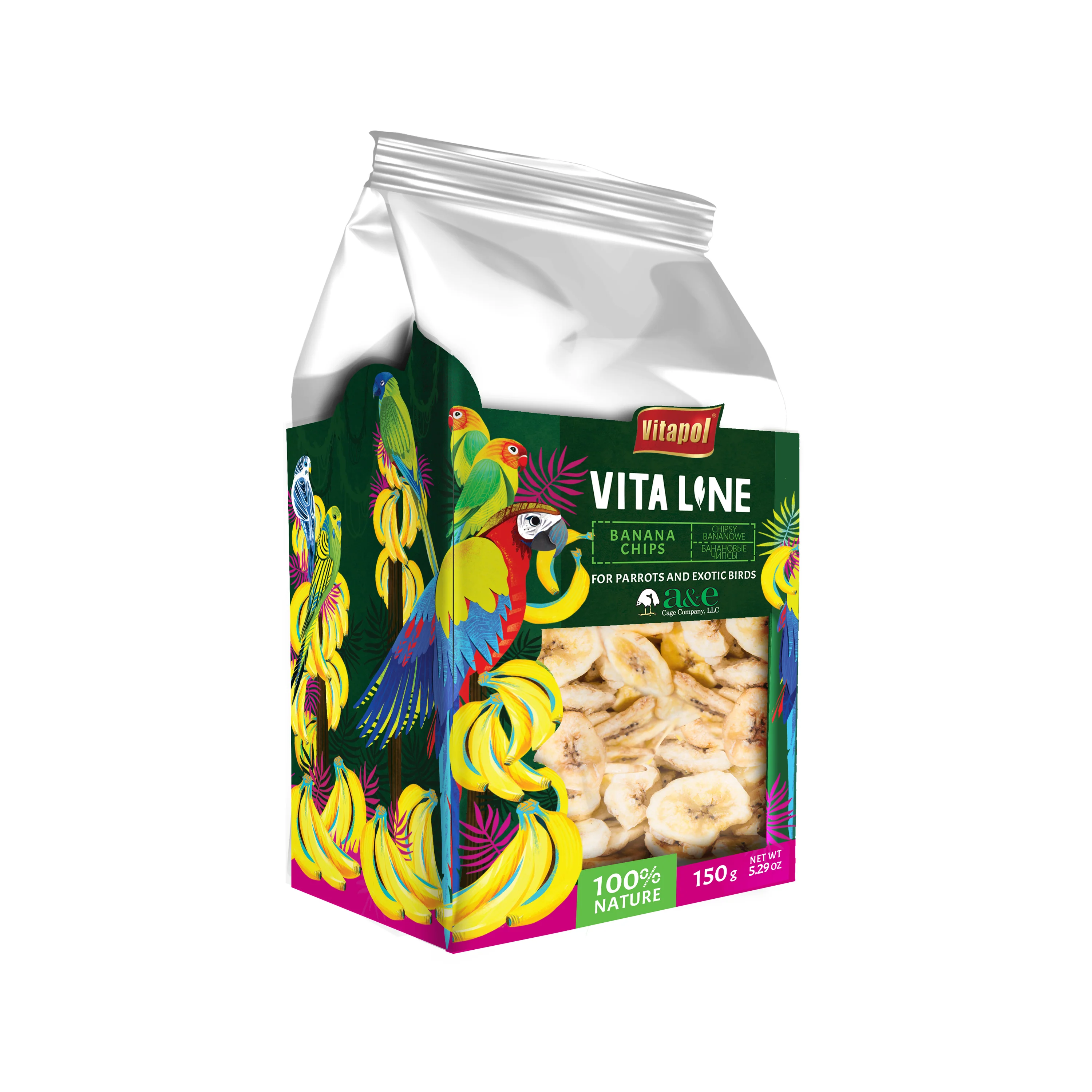 A & E Cages Vitapol Vita Line Banana Chips for Parrots & Exotic Birds Small/Large