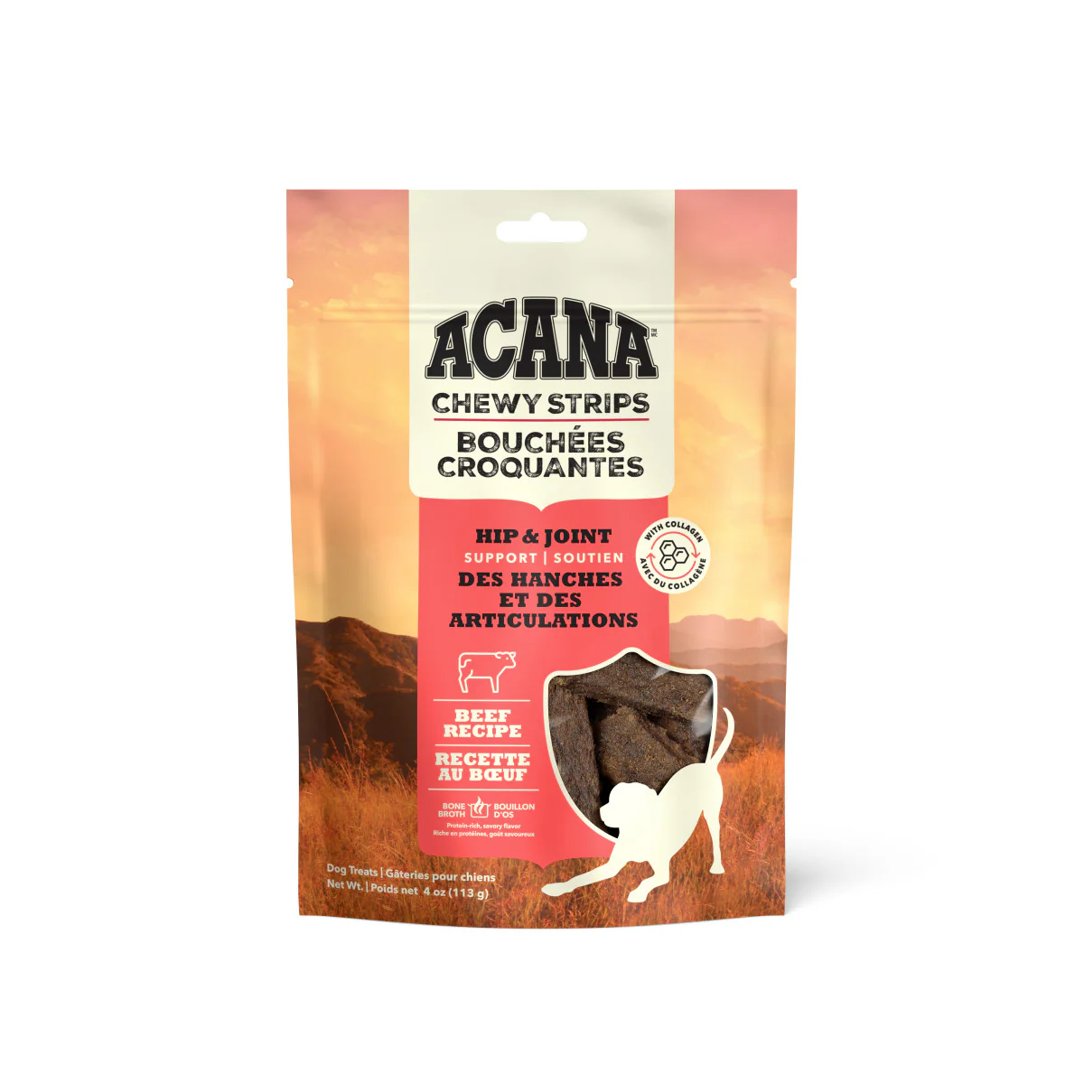 Acana Chewy Strips Hip & Joint Support Dog Treat Beef 4 oz