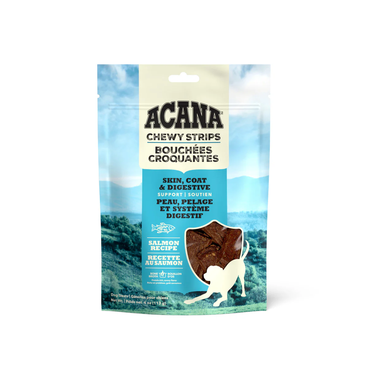 Acana Chewy Strips Skin Coat & Digestive Support Dog Treat Salmon 4 oz
