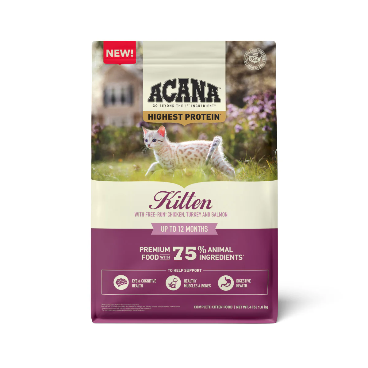 Acana Highest Protein Dry Kitten Food Chicken, Turkey & Salmon 4 lb