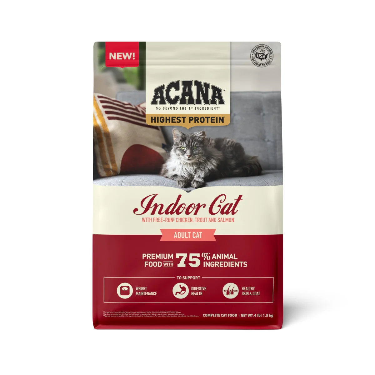Acana Indoor Highest Protein Grain-Free Dry Cat Food Chicken, Trout & Salmon 4 lb