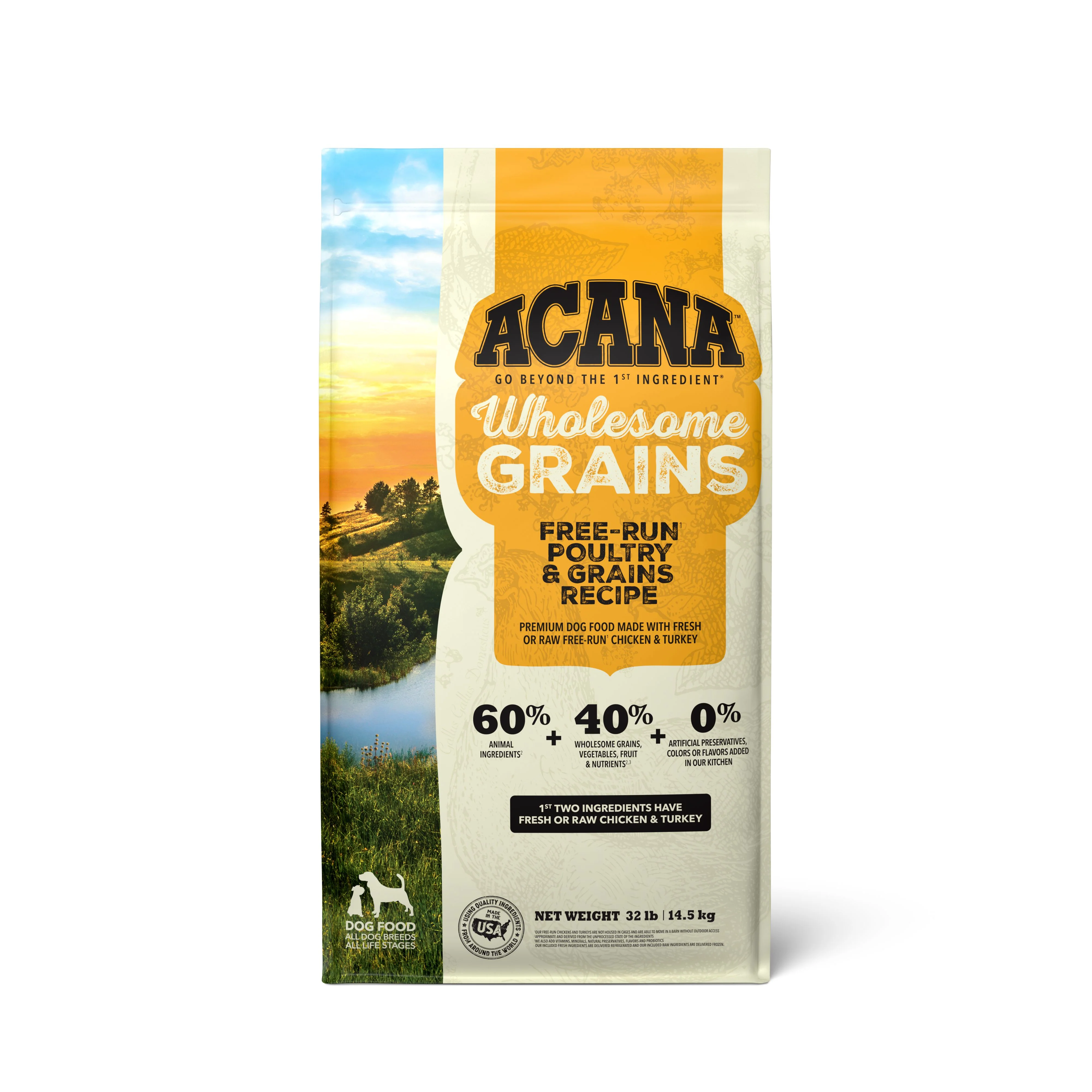 Acana Wholesome Grains Free-Run Poultry & Grains Dry Dog Food Poultry & Grains 32 lb