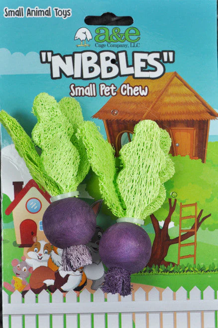 A & E Cages Nibbles Small Animal Loofah Chew Toy Turnips - Image 2