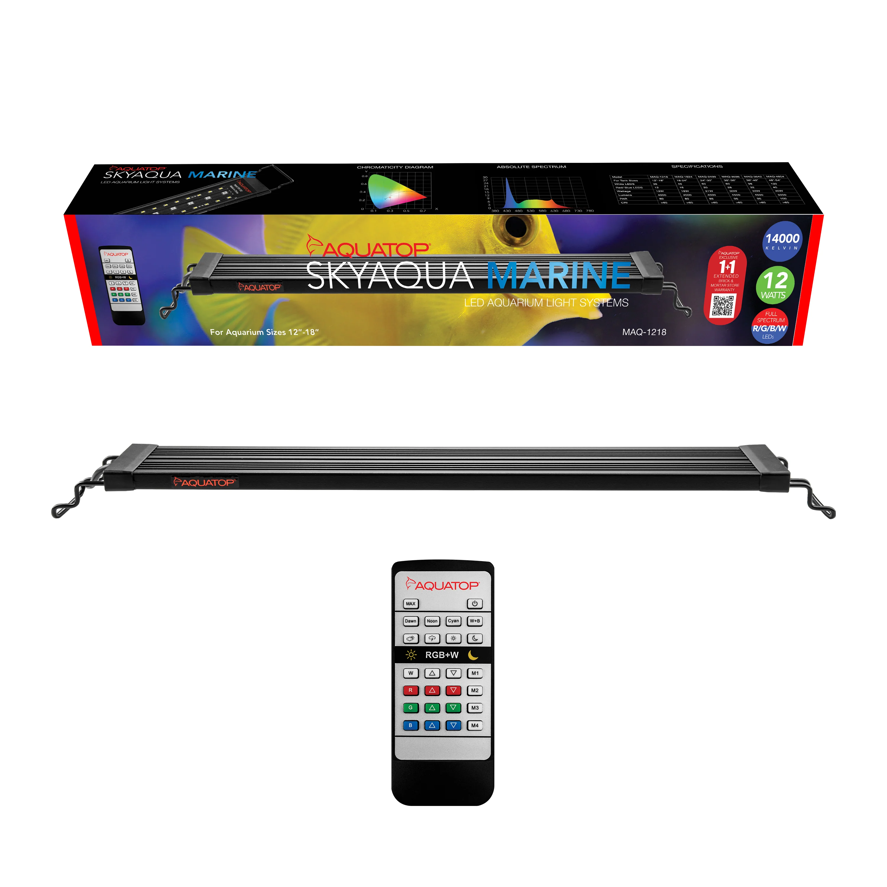 Aquatop SkyAqua Marine LED Light Fixture with IR Remote 12 W, 12-18 in