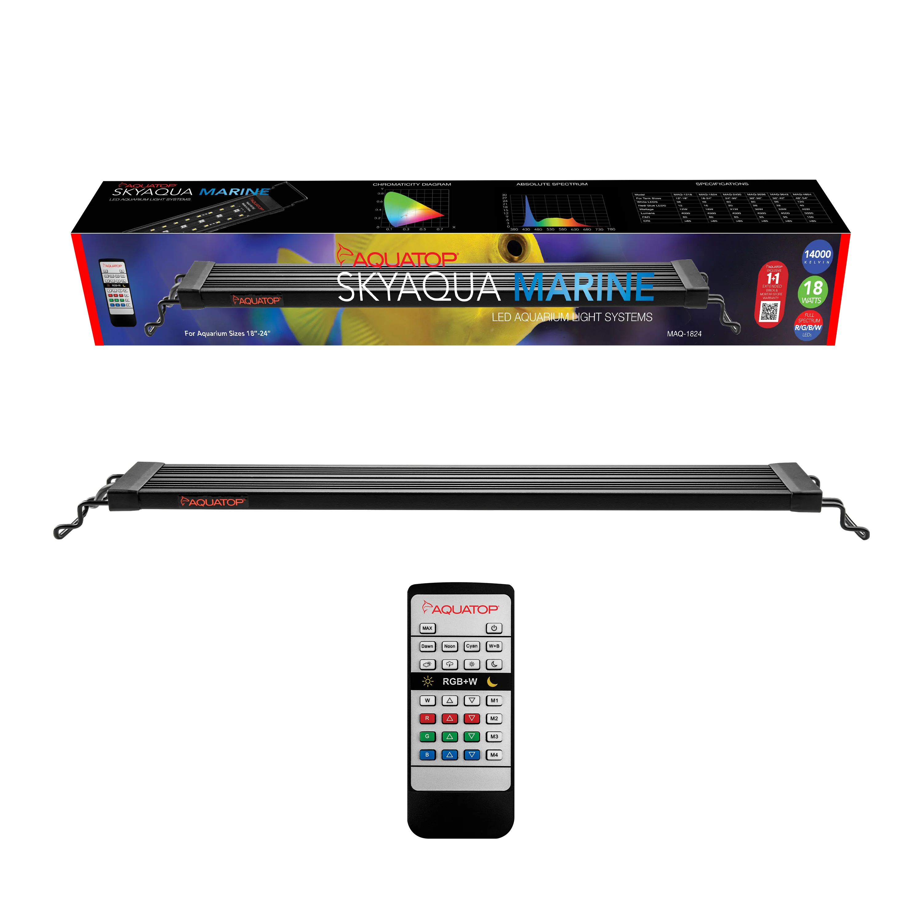 Aquatop SkyAqua Marine LED Light Fixture with IR Remote 18 W, 18-24 in