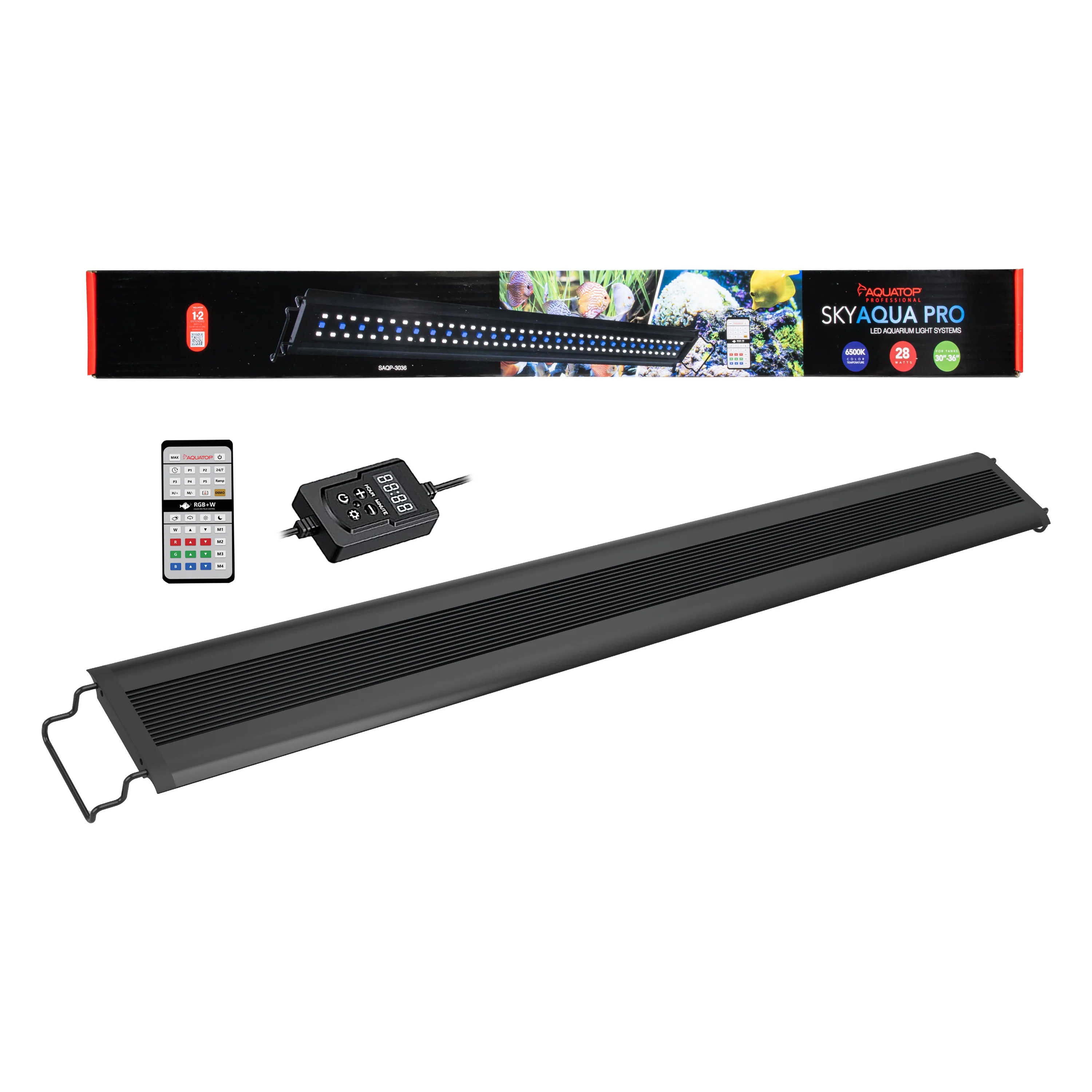 Aquatop SkyAqua Pro LED Light Fixture with IR Remote 6500K 28 W, 30-36 in