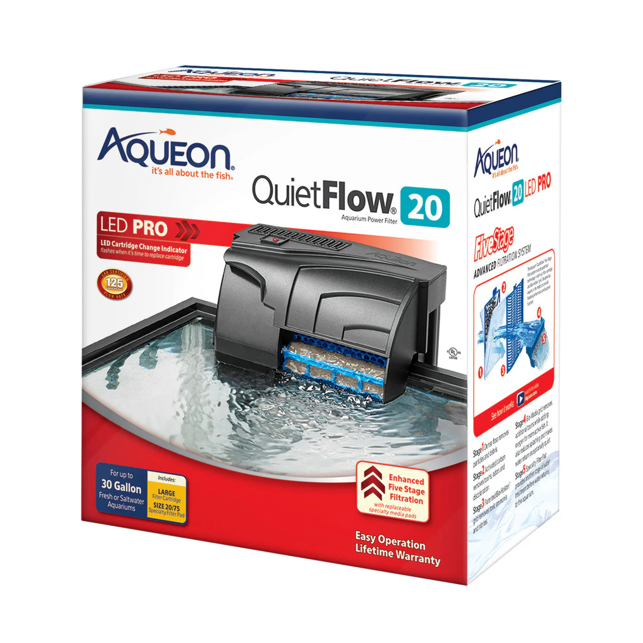 Aqueon QuietFlow LED PRO Aquarium Power Filter, Size 20