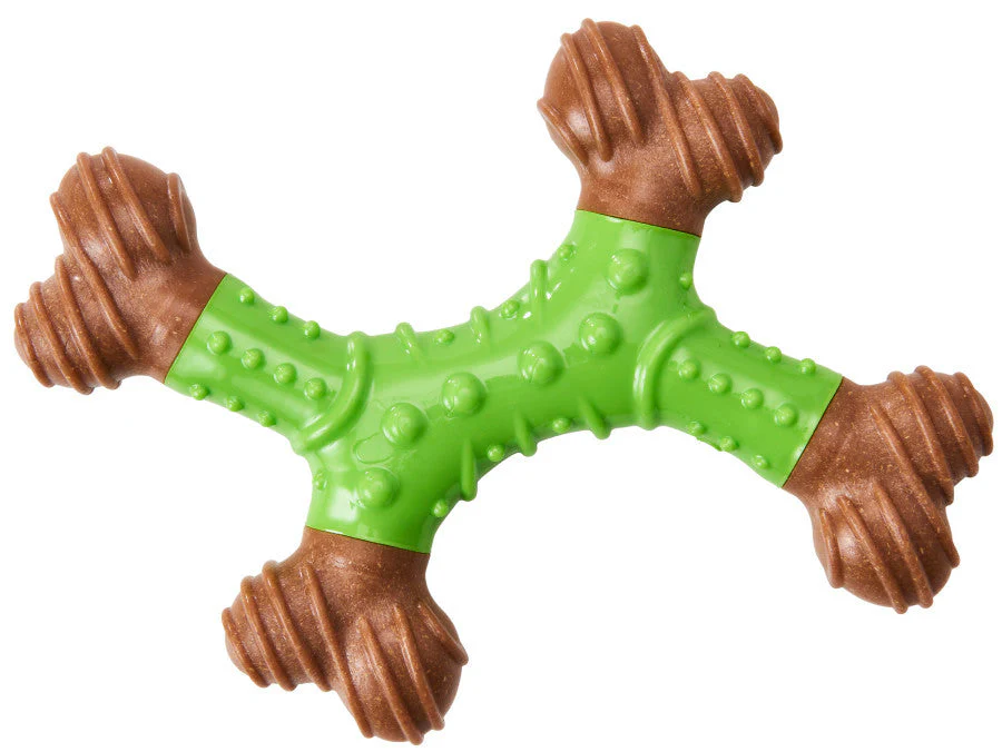 Bam-Bone Dental X-Bone Dog Toy Green/Brown 6 in (D) - Image 2
