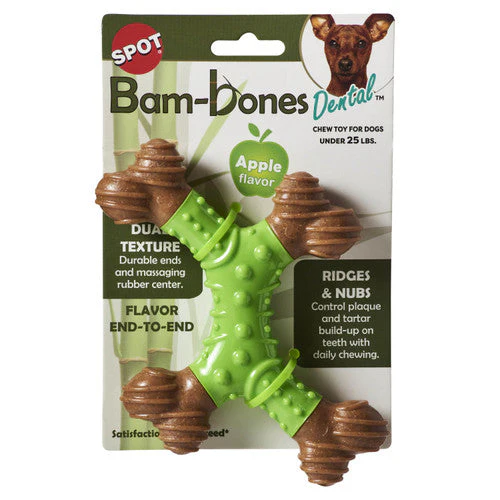 Bam-Bone Dental X-Bone Dog Toy Green/Brown 6 in (D) - Image 3