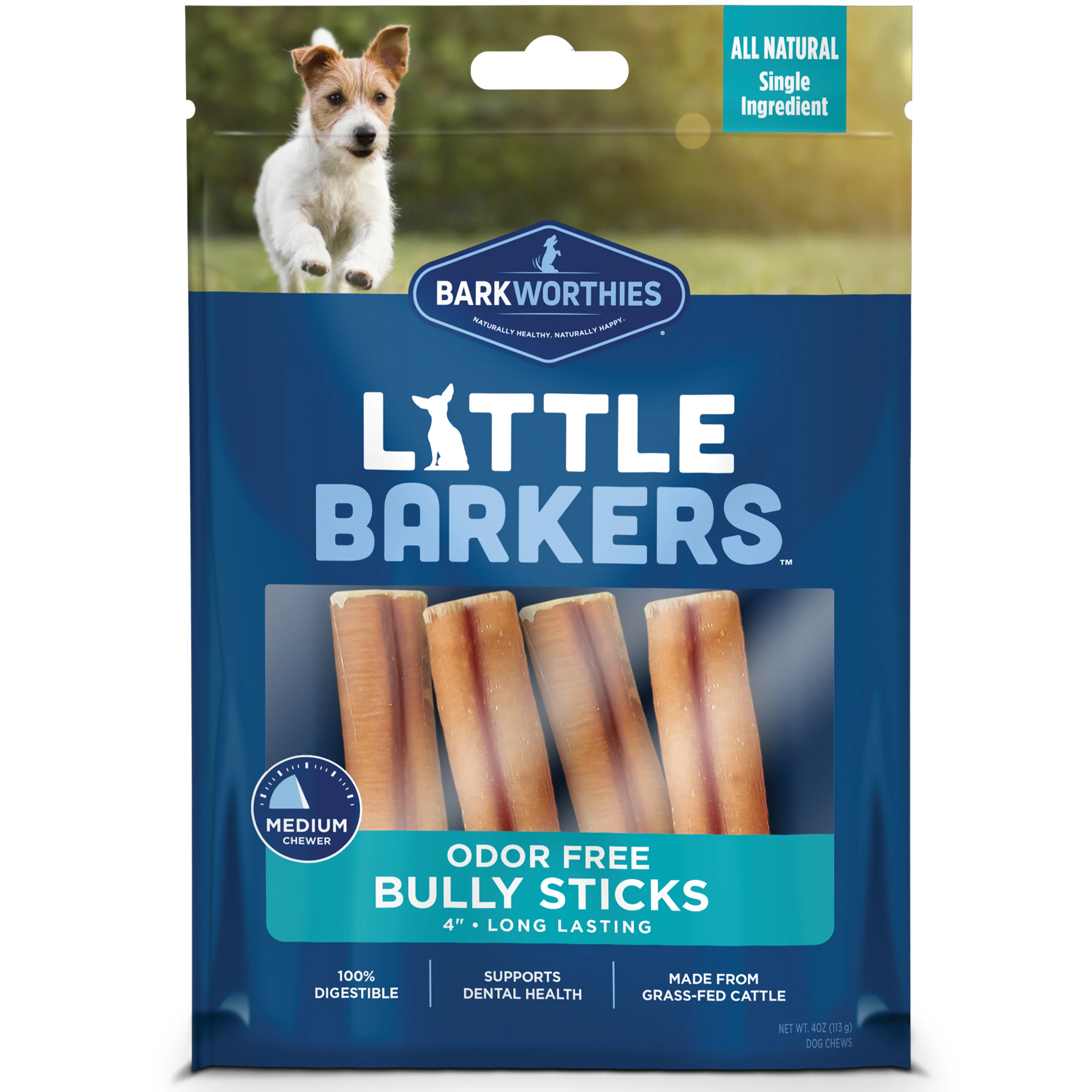 Barkworthies Little Barkers Odor Free Bully Dog Treats 4In 4 oz
