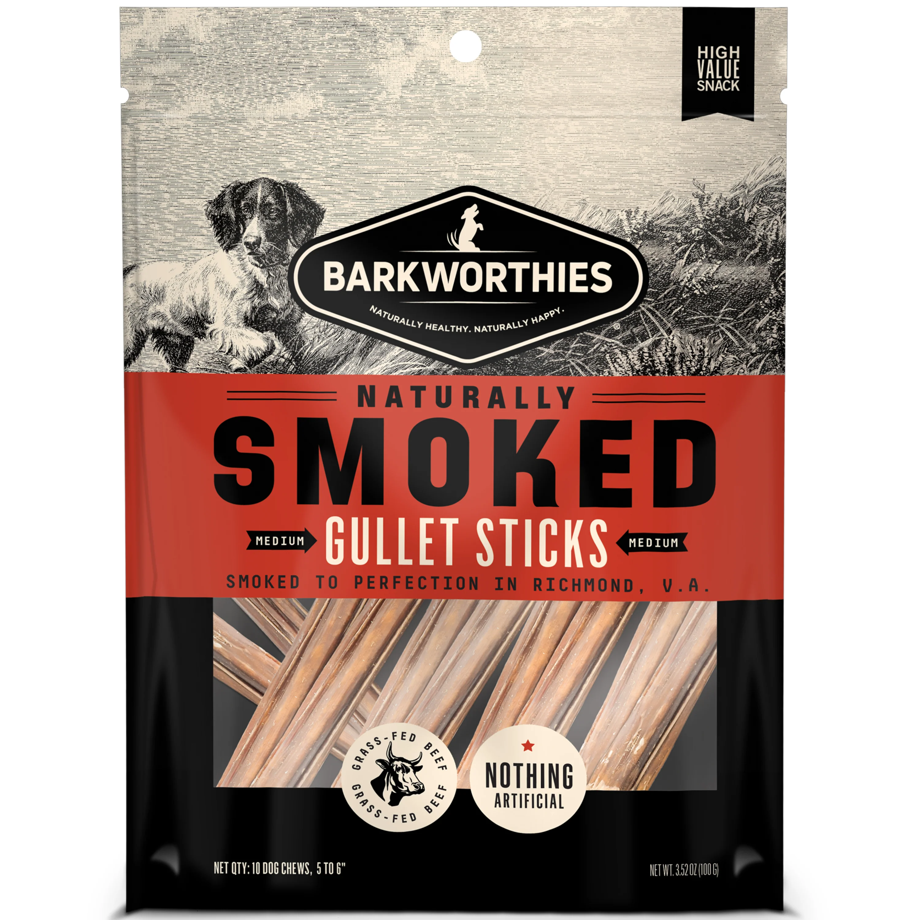 Barkworthies Smoked Gullet Sticks Dog Treat 5-6In/10 ct