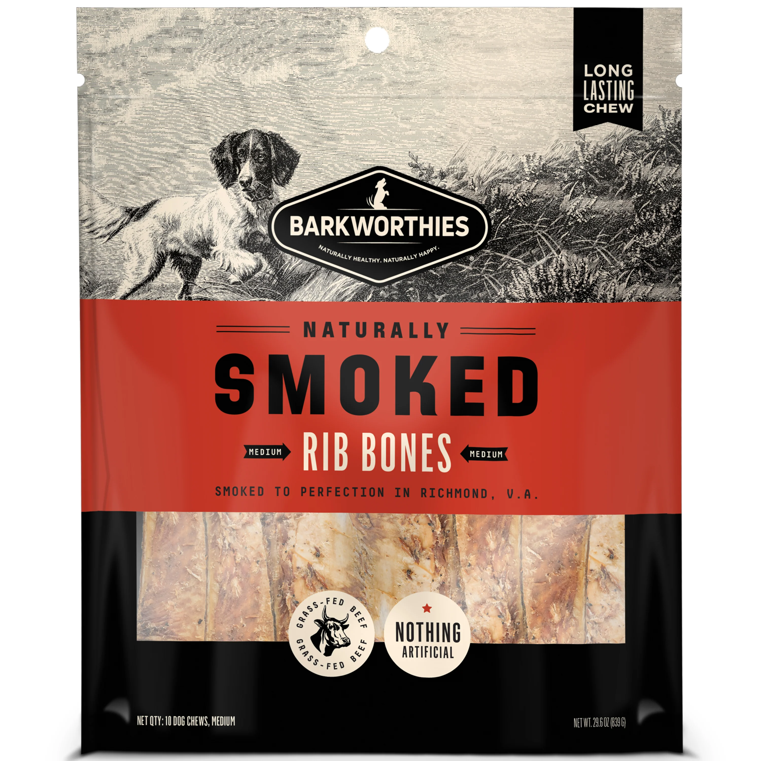 Barkworthies Smoked Rib Bones Dog Treat Medium/10 ct