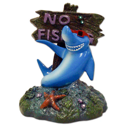 Blue Ribbon Exotic Environments Cool Shark Aquarium Ornament with No Fishing Sign Multi-Color 3.5 in - Image 2