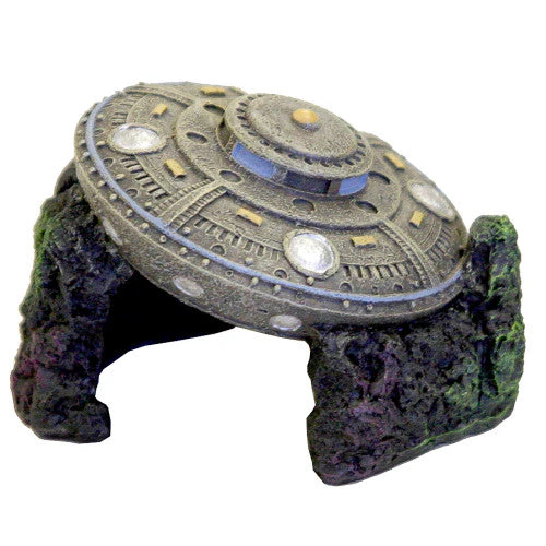 Blue Ribbon Exotic Environments Crashed UFO Aquarium Ornament with Cave Grey 2 in - Image 2