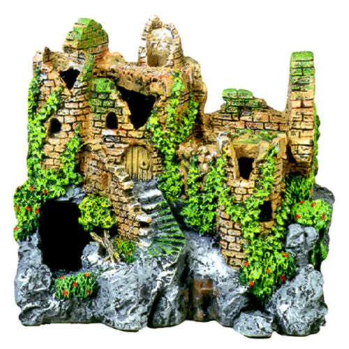 Blue Ribbon Exotic Environments Forgotten Ruins Crumbling Castle Aquarium Ornament Brown, Green, Grey 7 in - Image 2