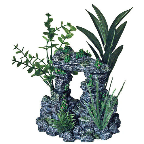 Blue Ribbon Exotic Environments Rock Arch Aquarium Ornament with Plants Grey/Green 7.5in MD - Image 2