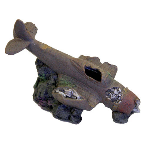 Blue Ribbon Exotic Environments Sunken WWII Plane Aquarium Ornament with and Cave Brown, Black 3 in - Image 2