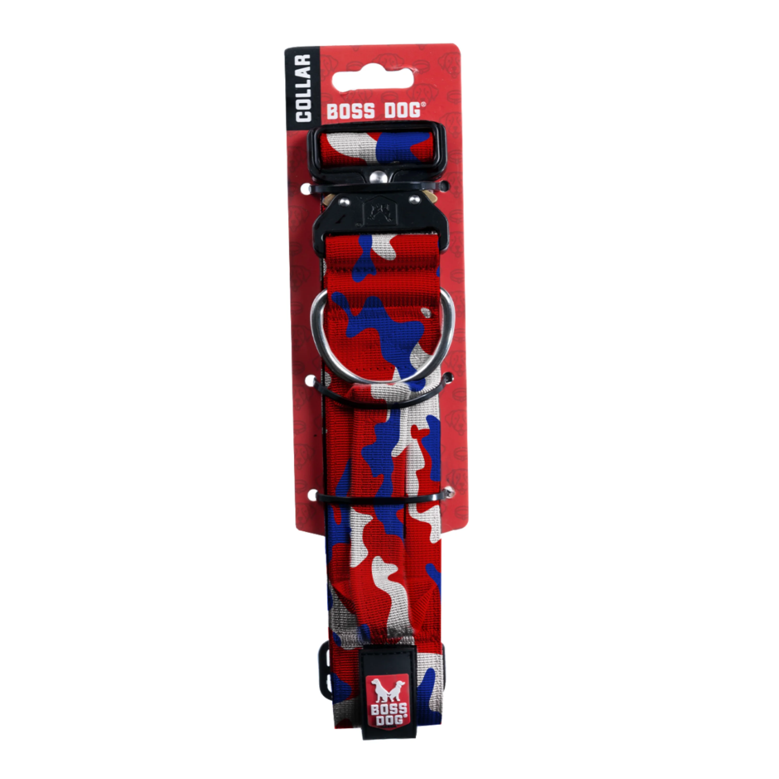 Boss Dog Tactical Adjustable Dog Collar Red, White, & Blue Large, 17-22 in