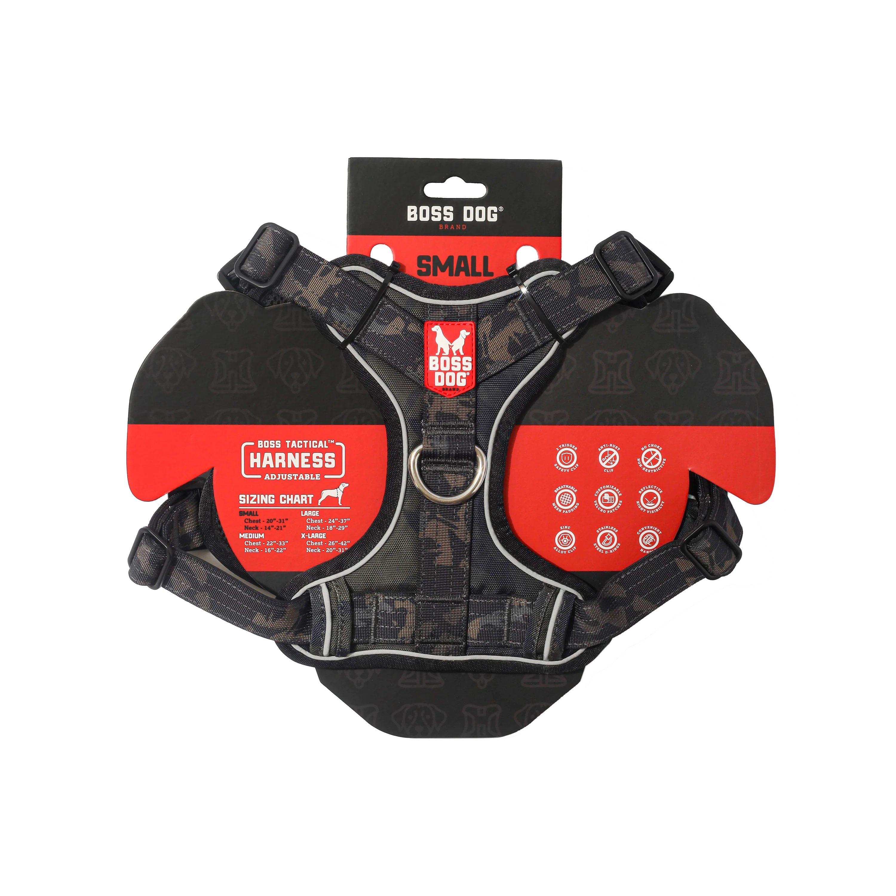 Boss Dog Tactical Dog Harness Black Camo Small