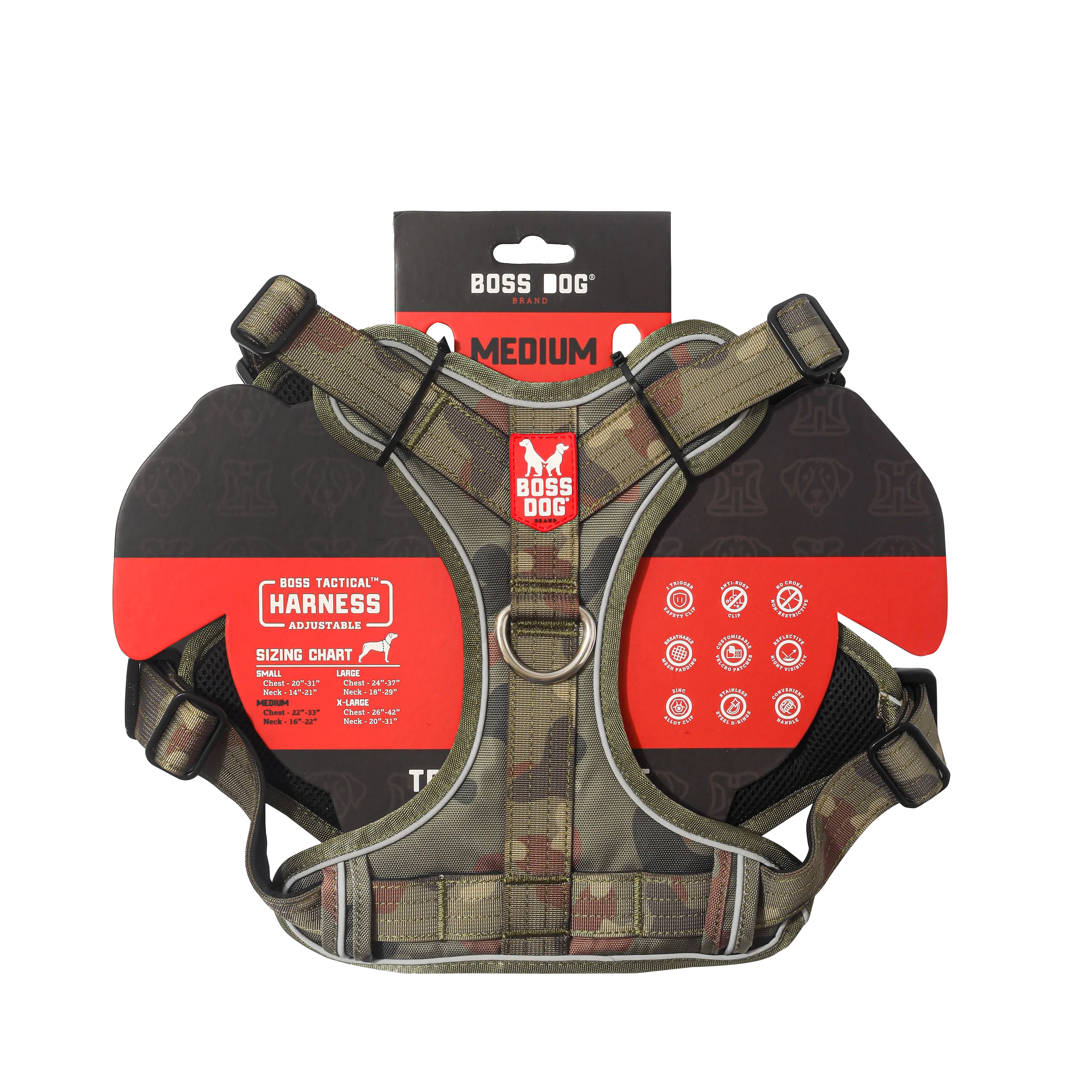 Boss Dog Tactical Dog Harness Green Camo Medium