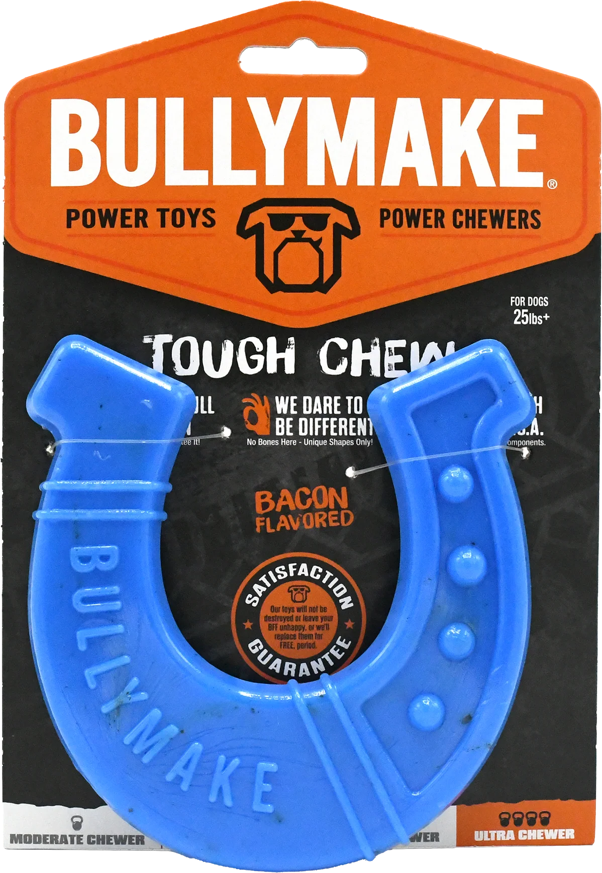 BullyMake Toss n' Treat Flavored Dog Chew Toy Horseshoe Bacon