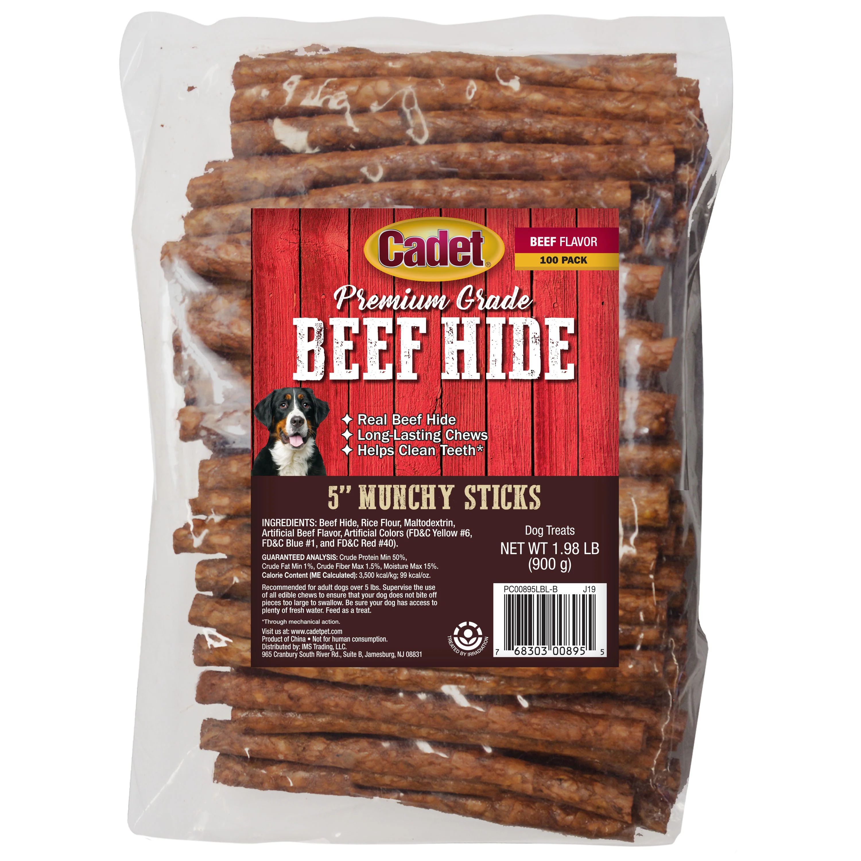 Cadet Premium Grade Munchy Beef Hide Sticks Beef 5 in (100 ct)