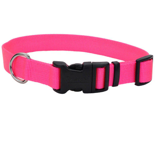 Coastal Adjustable Nylon Dog Collar with Plastic Buckle Neon Pink 3/4 in x 14-20 in - Image 2