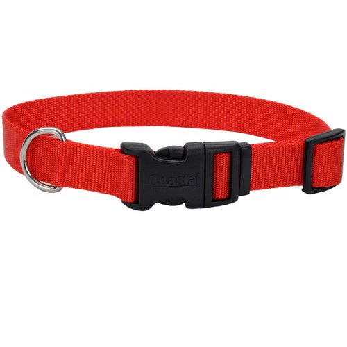 Coastal Adjustable Nylon Dog Collar with Plastic Buckle Red 5/8 in x 10-14 in - Image 2
