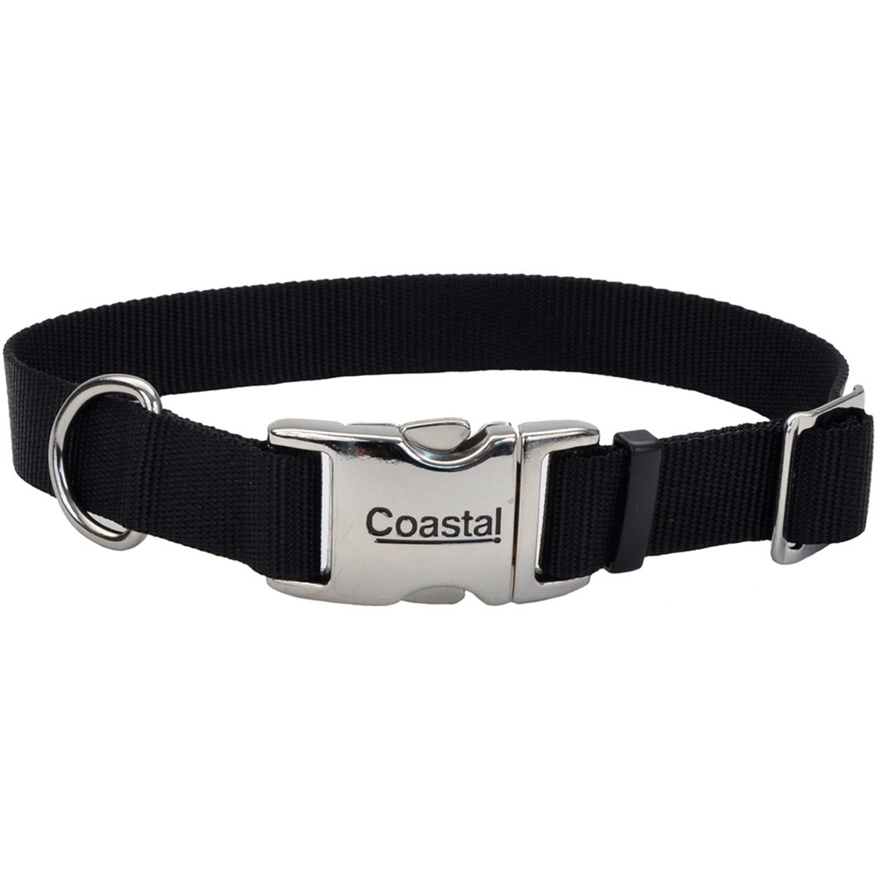 Coastal Adjustable Nylon Dog Collar with Titan Metal Buckle Black 1 In X 14-20 in