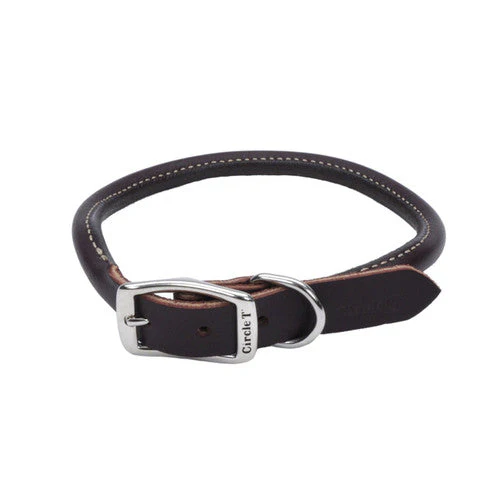 Circle T Latigo Leather Round Dog Collar Brown 3/4 in x 20 in - Image 2