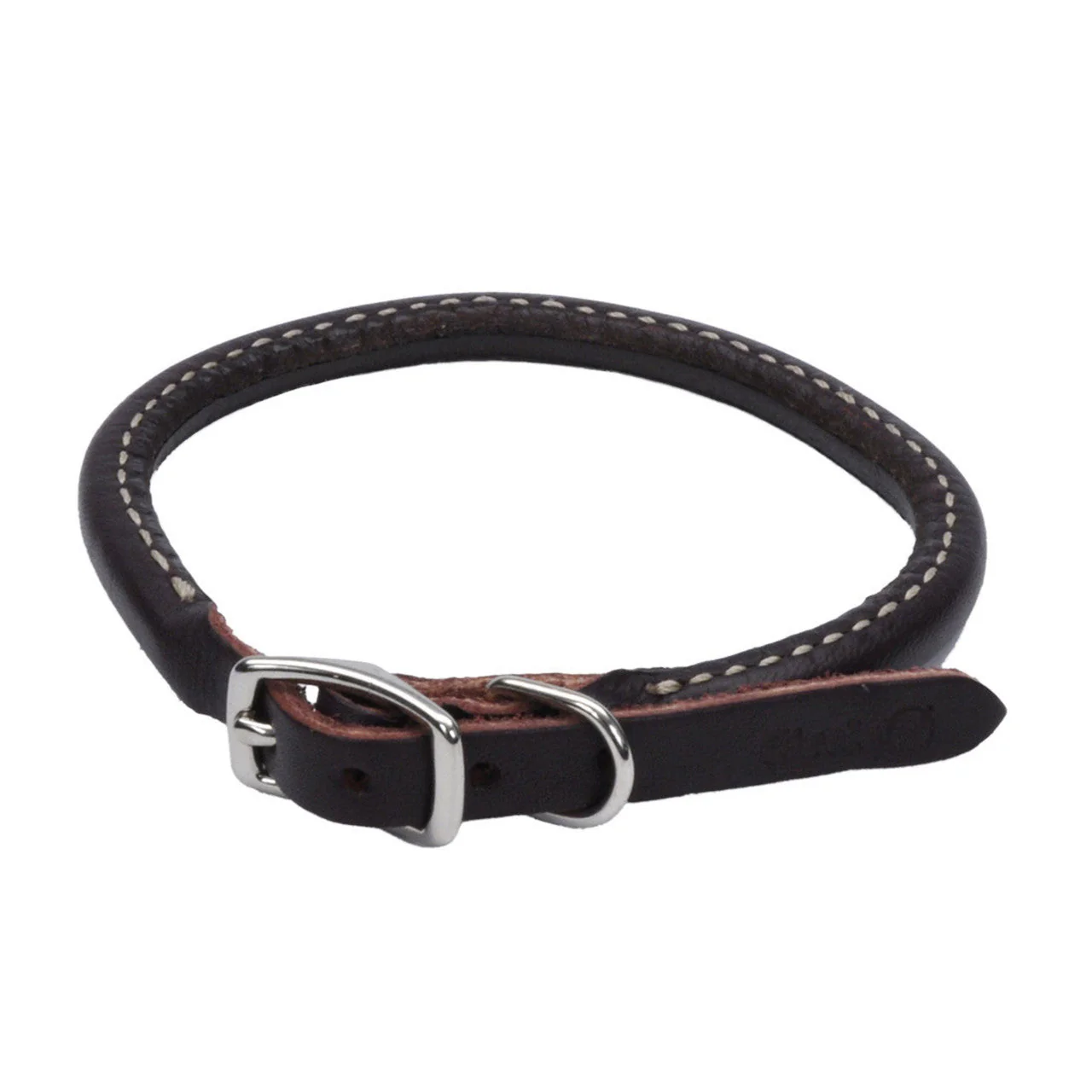 Circle T Latigo Leather Round Dog Collar Brown 3/8 in x 12 in
