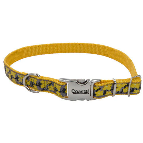 Ribbon Adjustable Nylon Dog Collar with Metal Buckle Yellow 5/8 in x 12-18 in - Image 2