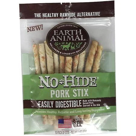 Earth Animal Dog No Hide Pork Stix 10 Pack {L-x} (DD)