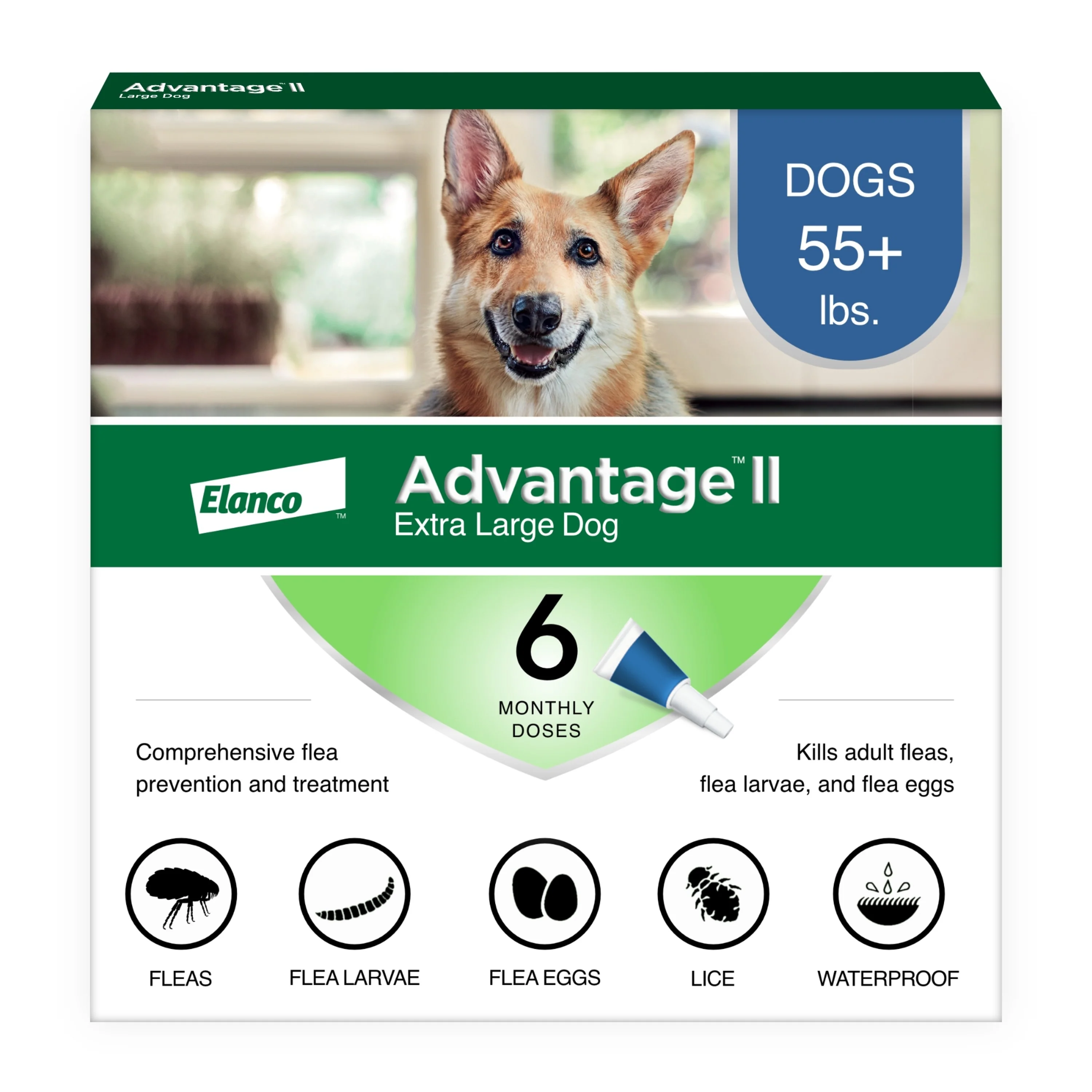 Elanco Advantage II Topical Flea Treatment & Prevention for Dogs 6-Month Supply X-Large Dogs (Over 55Lbs)