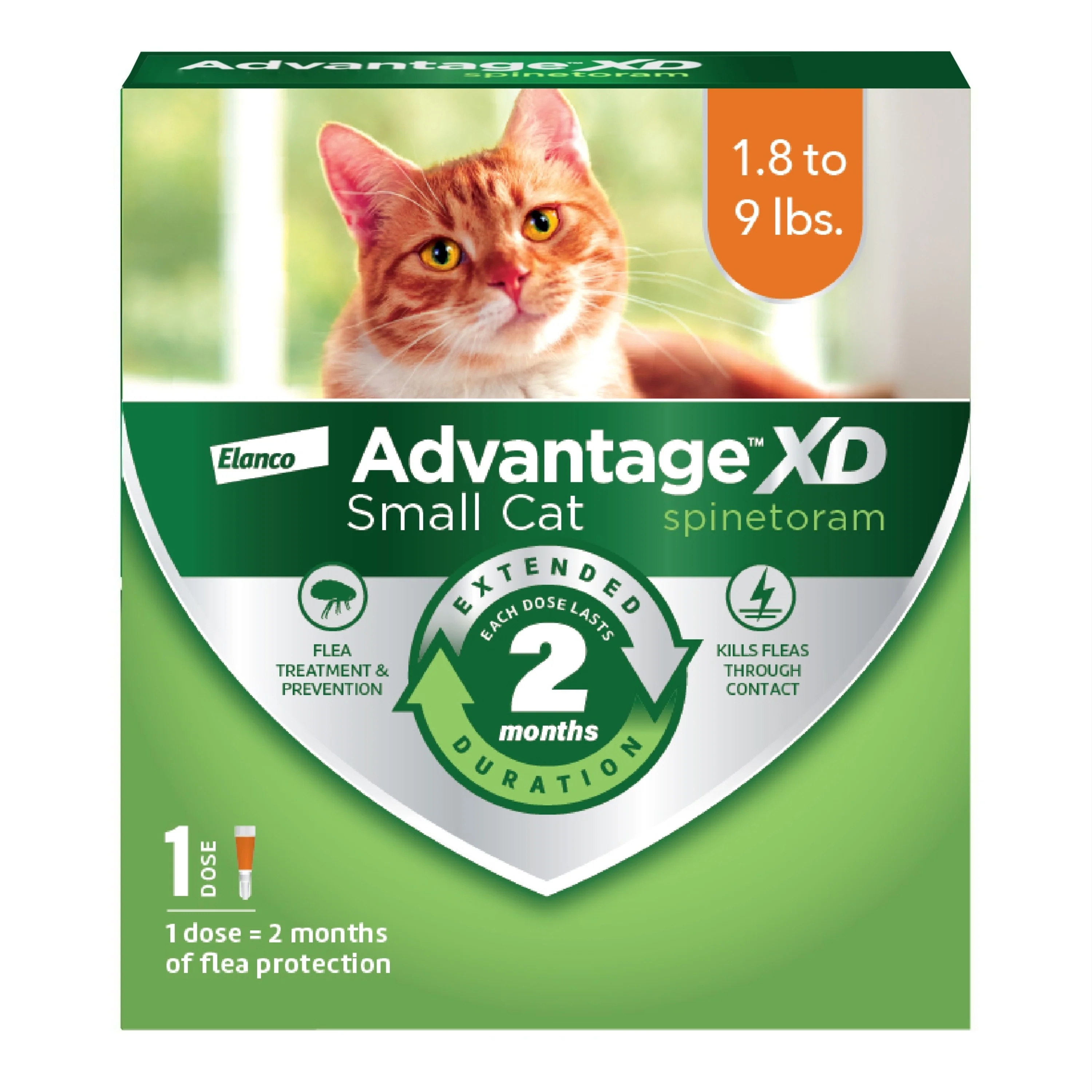 Elanco Advantage XD Topical Flea Protection for Cats 1 dose (2 months of protection) SmallCats (1.8-9 Lbs)
