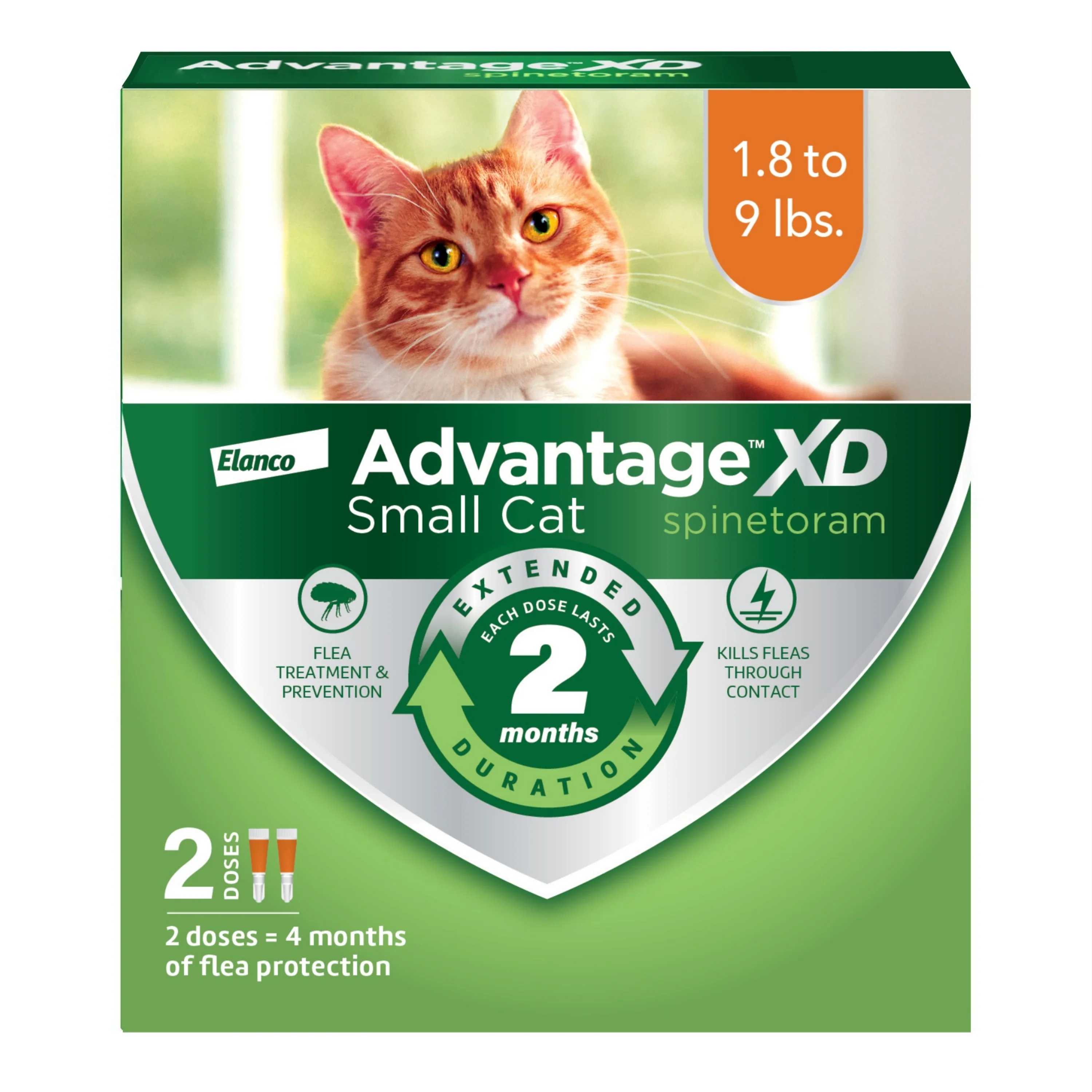 Elanco Advantage XD Topical Flea Protection for Cats 2 doses (4 months of protection) SmallCats (1.8-9 Lbs)