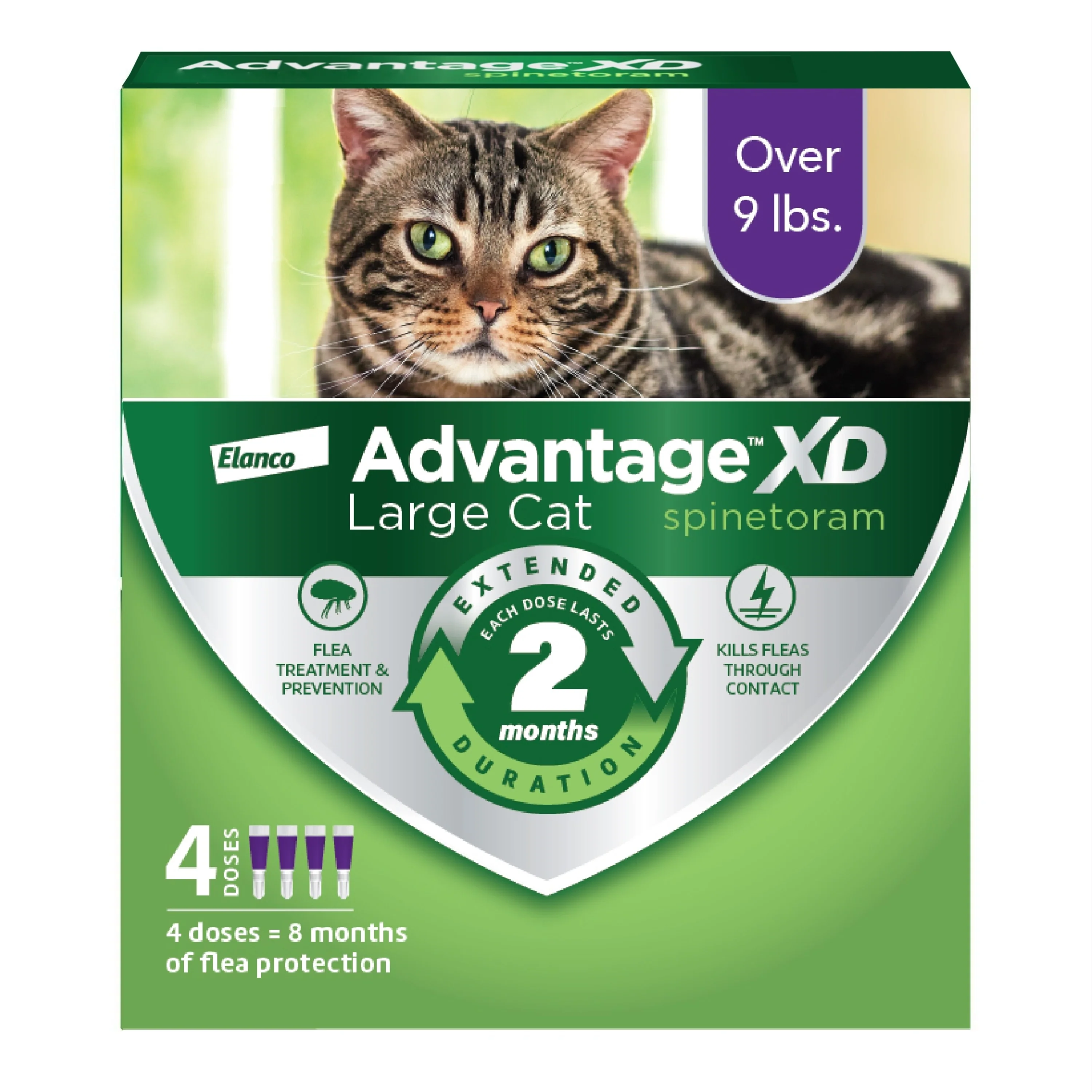 Elanco Advantage XD Topical Flea Protection for Cats 4 doses (8 months of protection) Large Cats (Over 9Lbs)