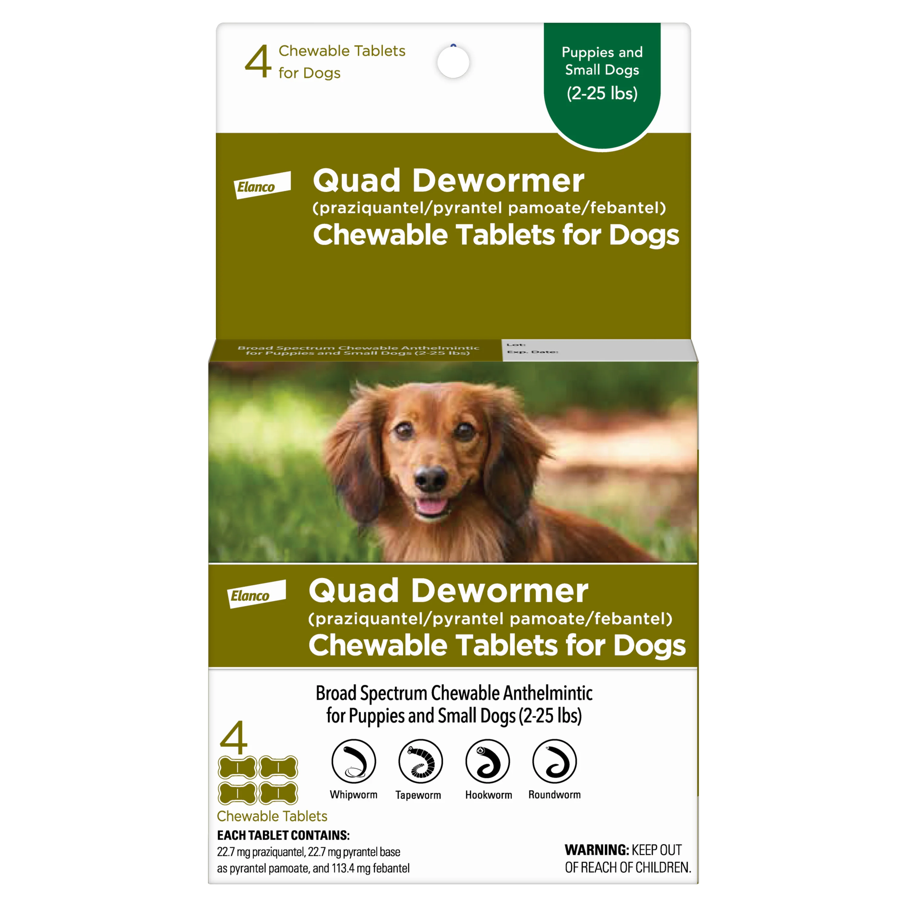 Elanco Chewable Quad Dewormer for Dogs 4 tablets SmallDogs (2-25 Lbs)