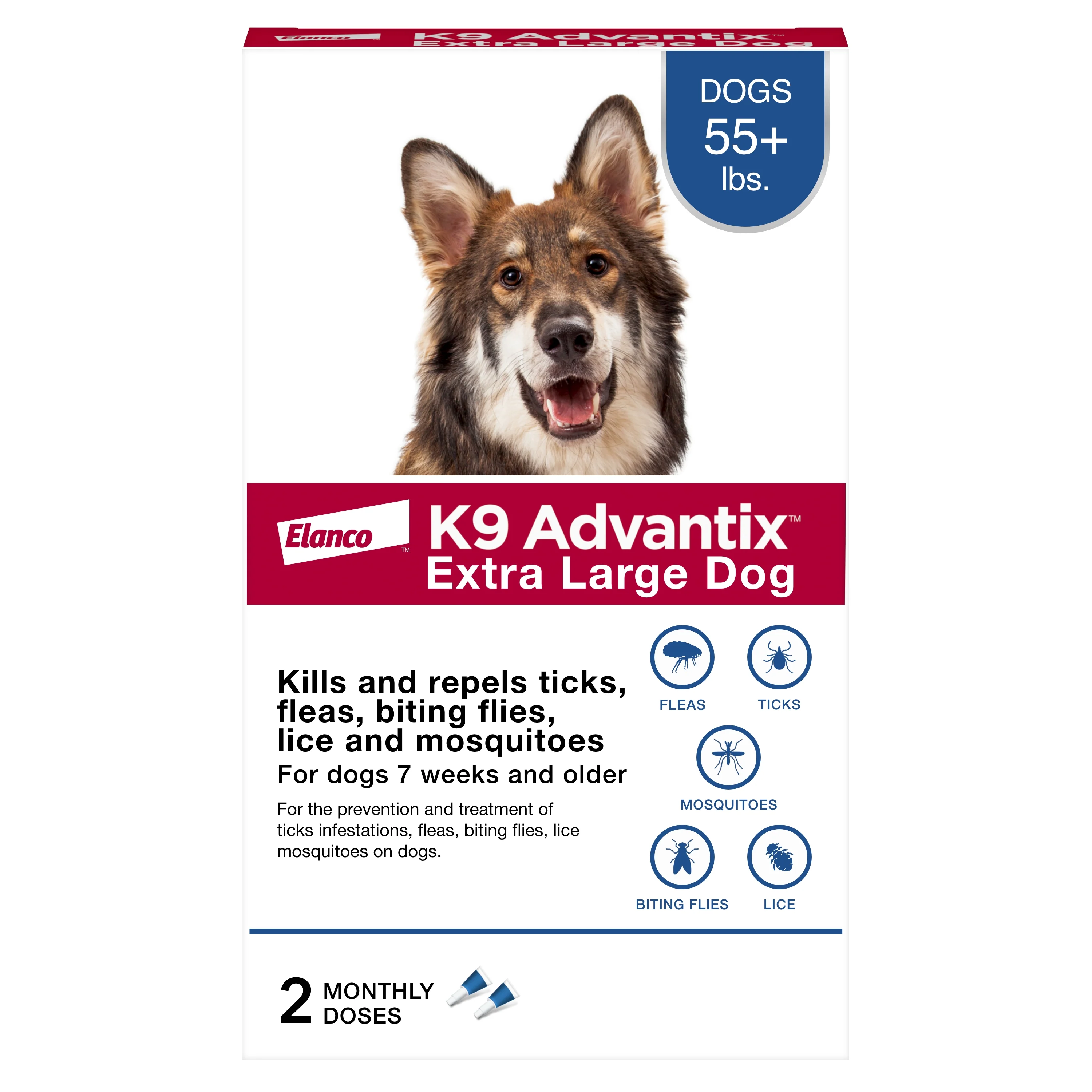 Elanco K9 Advantix Topical Flea & Tick Treatment & Prevention for Dogs 2-Month Supply X-Large Dogs (Over 55Lbs)