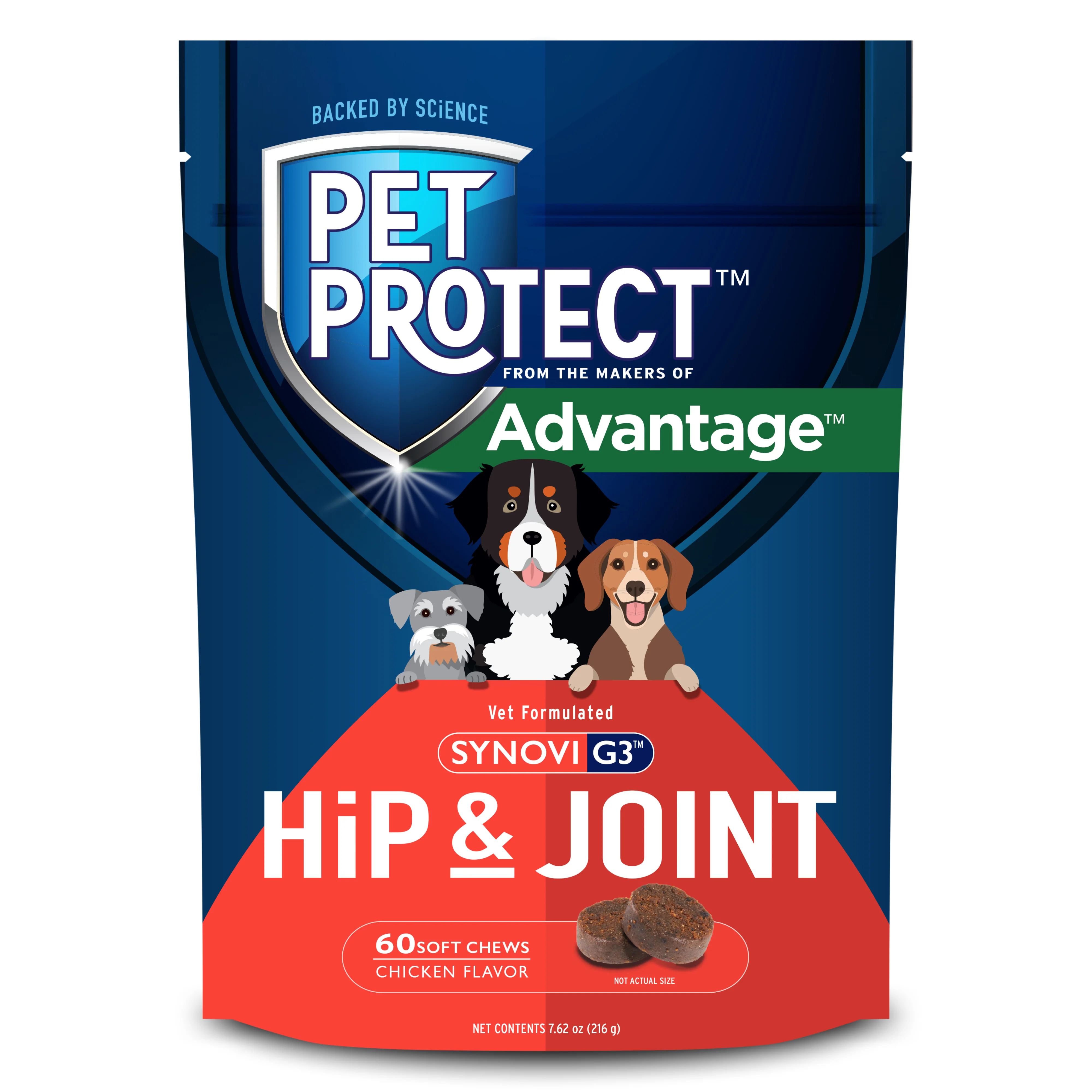 Elanco Pet Protect Advantage Hip & Joint Dog Supplement Chicken 60 ct