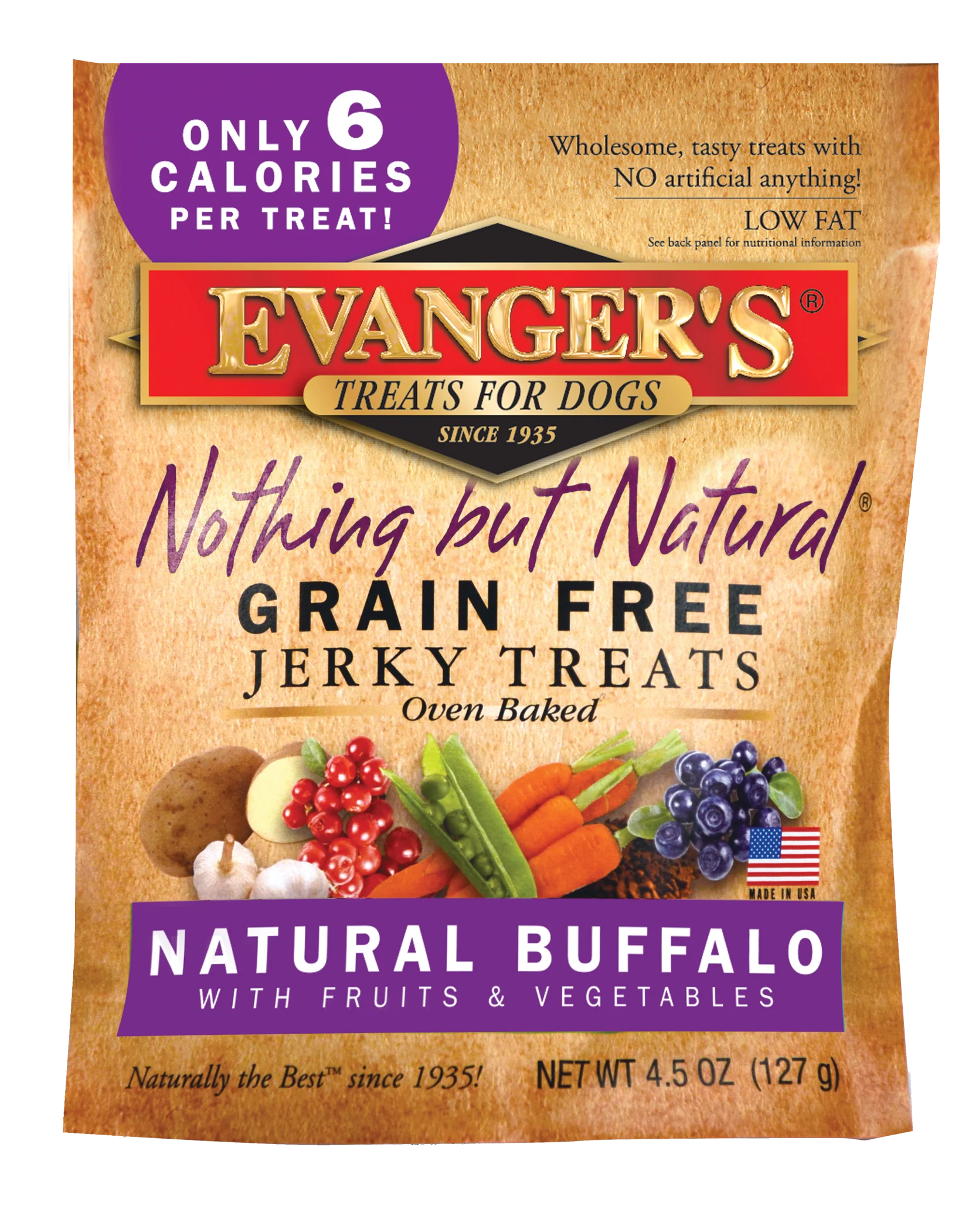 Evanger's Nothing But Natural Grain Free Jerky Dog Treats Buffalo 4.5 oz
