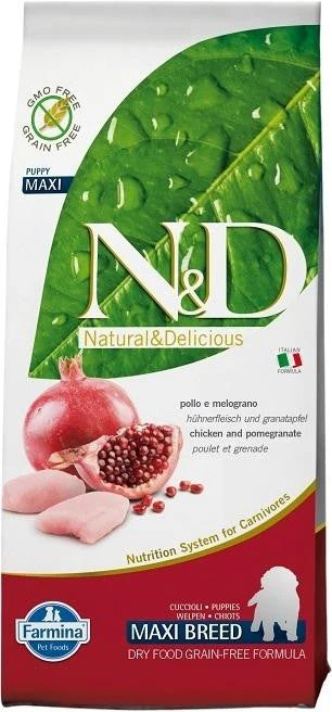 Farmina N&d Natural And Delicious Grain Free Maxi Puppy Chicken & Pomegranate Dry Dog Food-26.4-lb-{L-x}