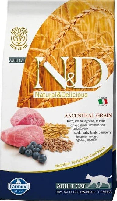 Farmina N&d Natural And Delicious Low Grain Adult Lamb & Blueberry Dry Cat Food-3.3-lb-{L-x} - Image 2