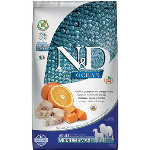 Farmina Natural & Delicious Ocean Codfish & Orange Pumpkin Adult Medium & Maxi 26.4lb {L+x} - Image 2