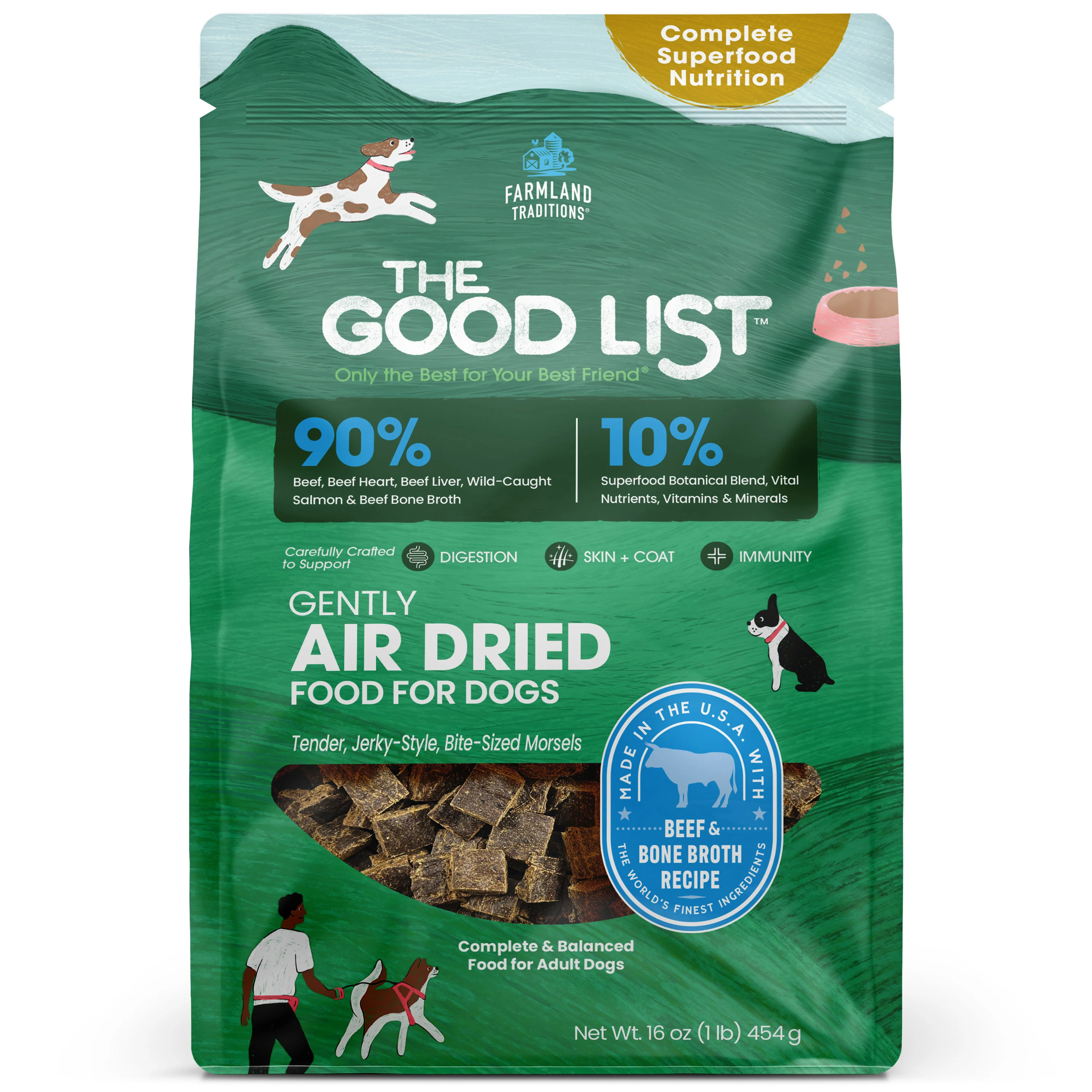 Farmland Traditions The Good List Gently Air Dried Dog Food Beef & Bone Broth 1 lb