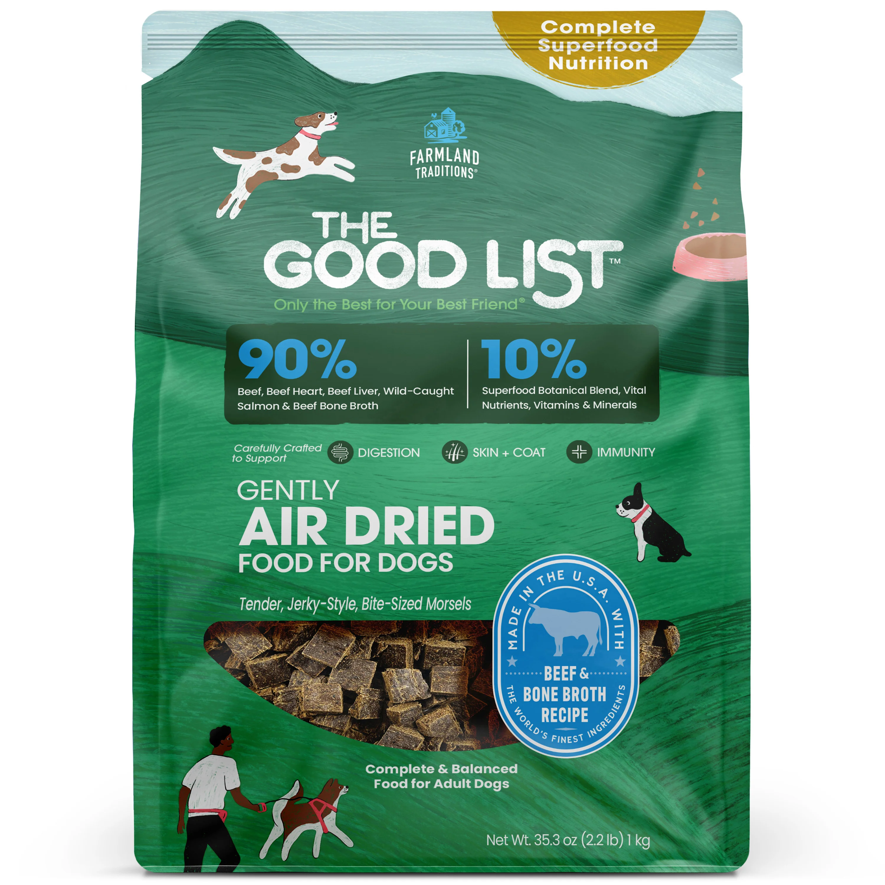 Farmland Traditions The Good List Gently Air Dried Dog Food Beef & Bone Broth 2.2 lb