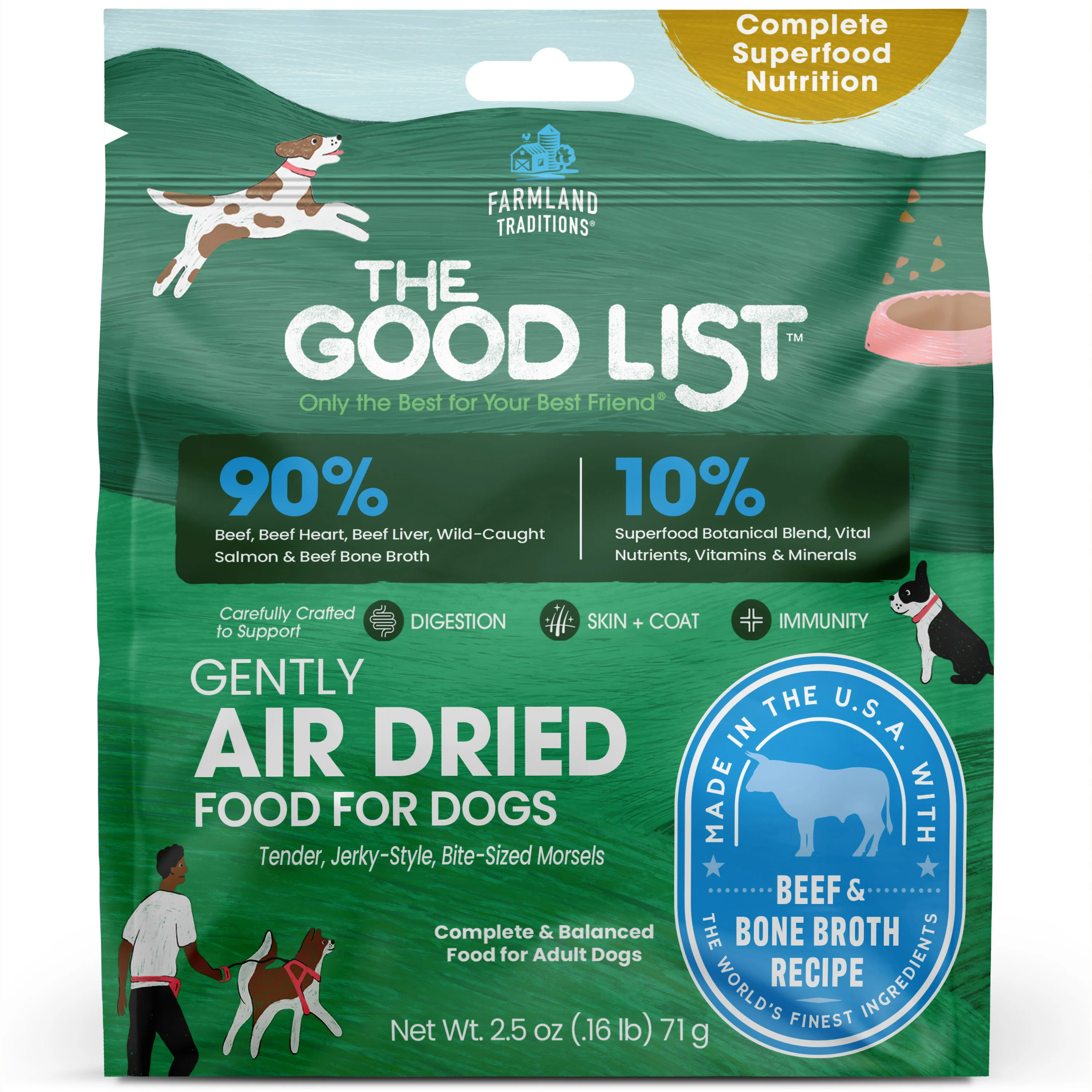 Farmland Traditions The Good List Gently Air Dried Dog Food Beef & Bone Broth 2.5 oz