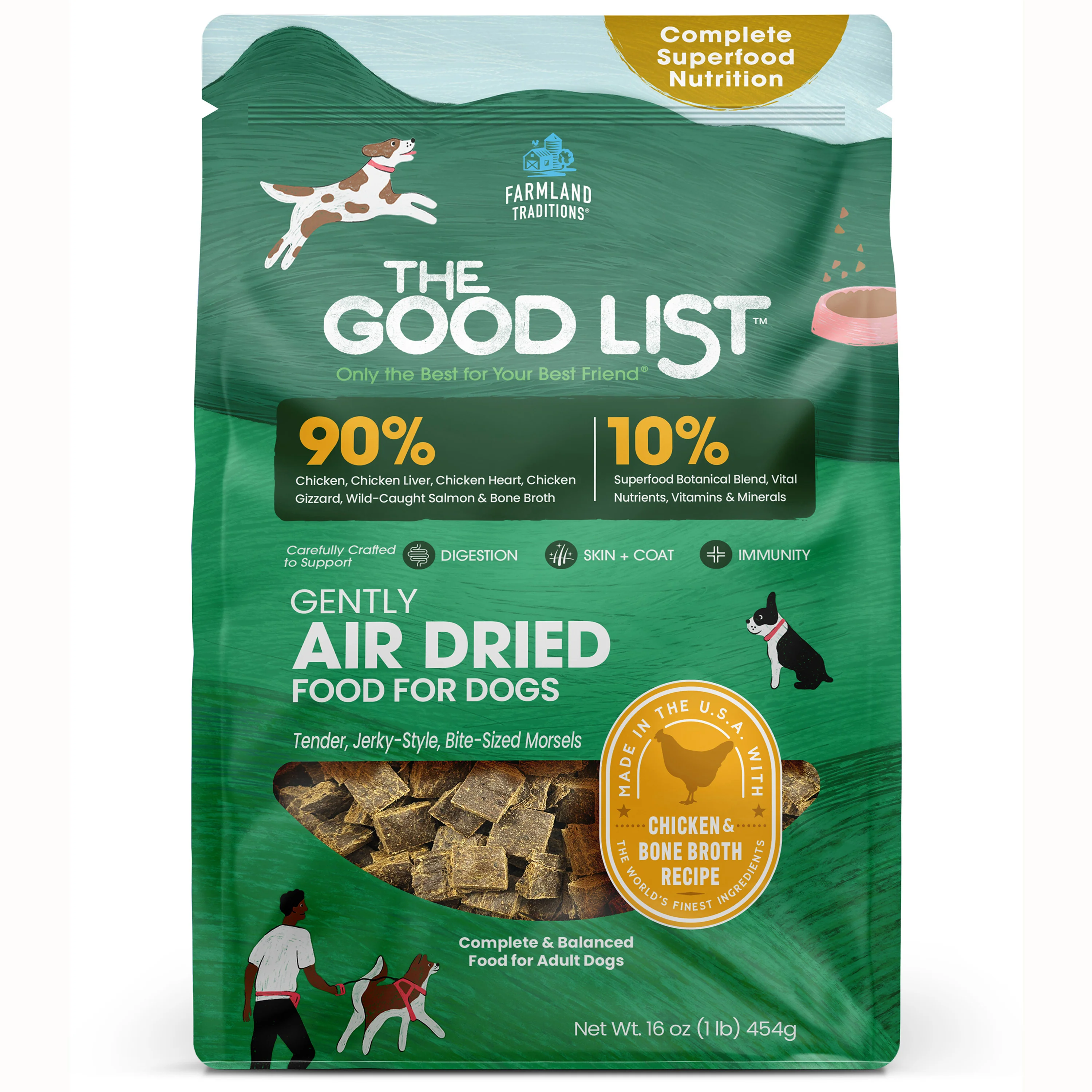 Farmland Traditions The Good List Gently Air Dried Dog Food Chicken & Bone Broth 1 lb