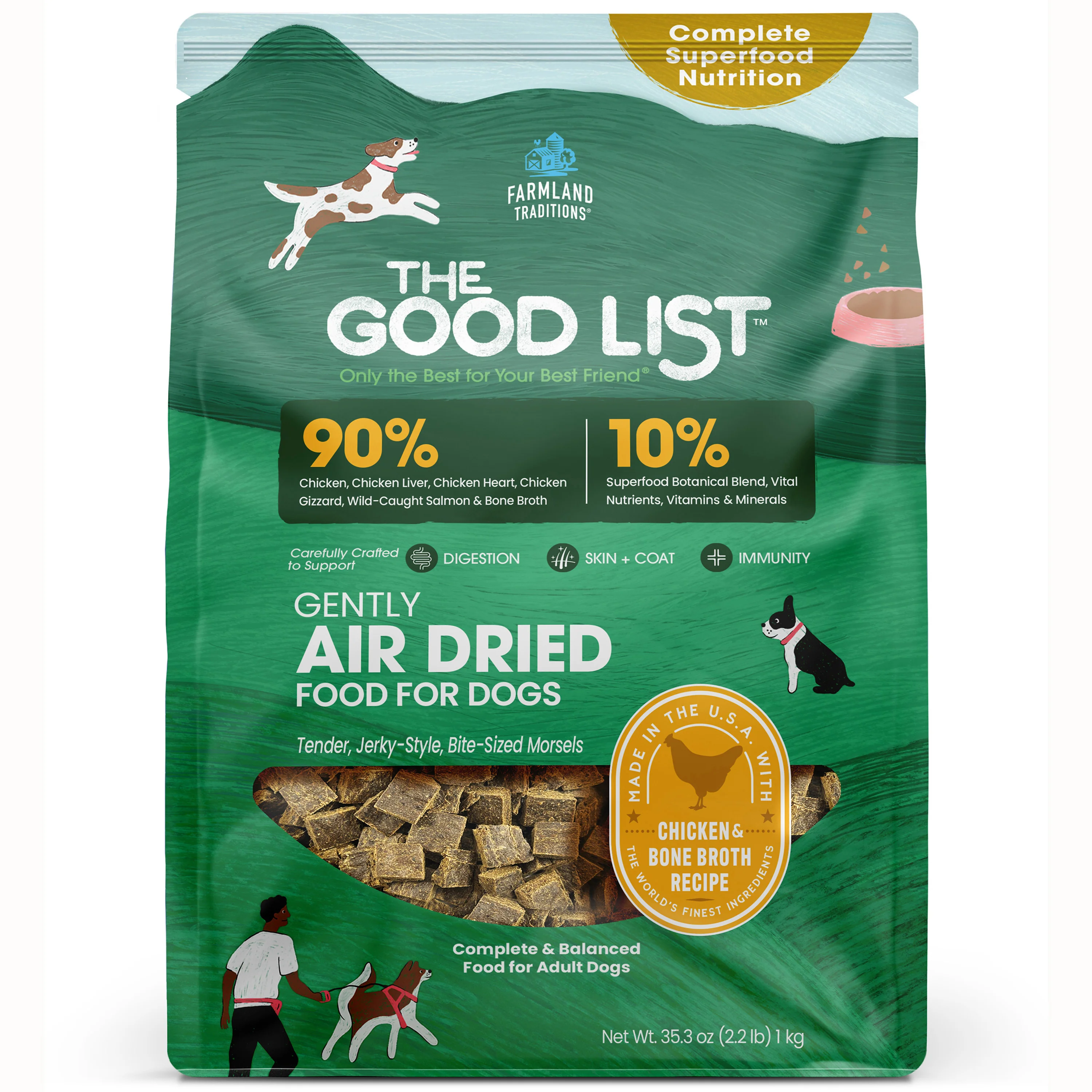 Farmland Traditions The Good List Gently Air Dried Dog Food Chicken & Bone Broth 2.2 lb